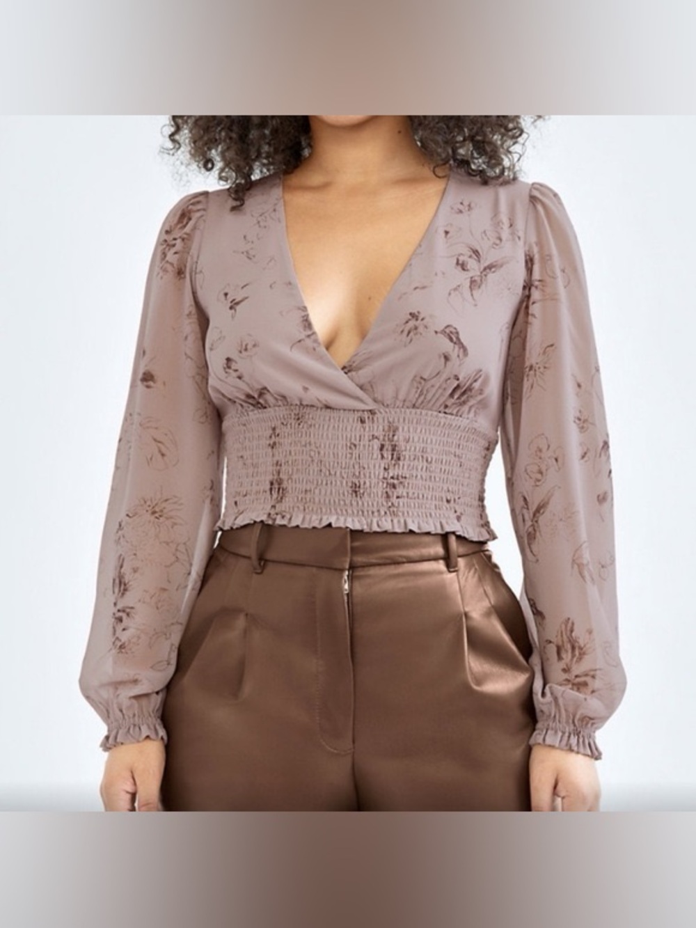Aritzia Wilfred Sheer Mauve Floral Genoa Blouse Top Medium Cottagecore Office